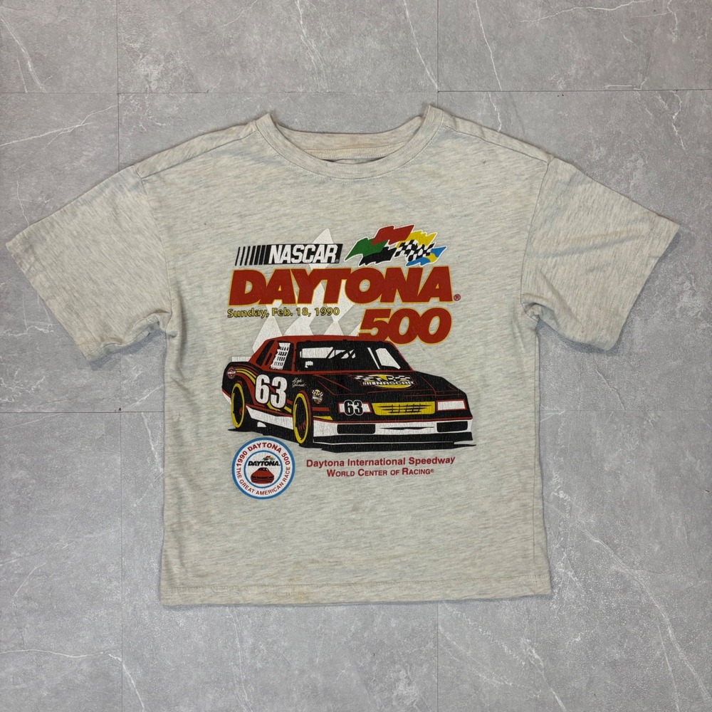 Vintage NASCAR Daytona 500 1990 Kids T-Shirt Heather Gray Racing Graphic Tee 63